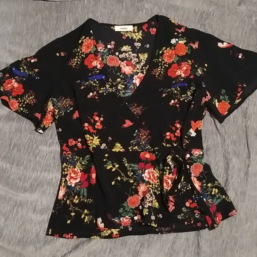 Meraki floral wrap blouse